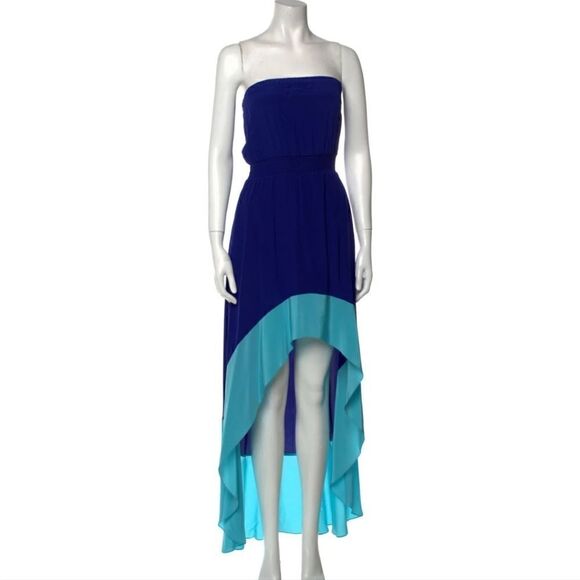 Jay Godfrey Blue Silk Strapless  High Low Maxi Dress Colorblock Size 4 - Picture 1 of 9